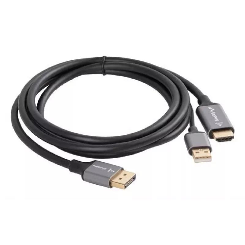Lanberg CA-HDDP-20CU-0018-BK Videokabel-Adapter 1,8 m DisplayPort HDMI + USB Schwarz, Silber