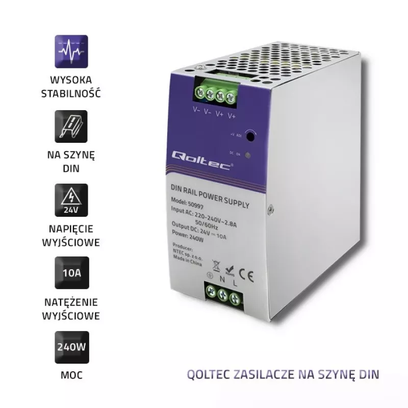 DIN-Schienen-Netzteil QOLTEC 50997 240W 24V 10A