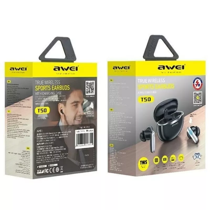 Awei Kopfhörer Bluetooth 5.3 T50 TWS Ladecase /Schwarz