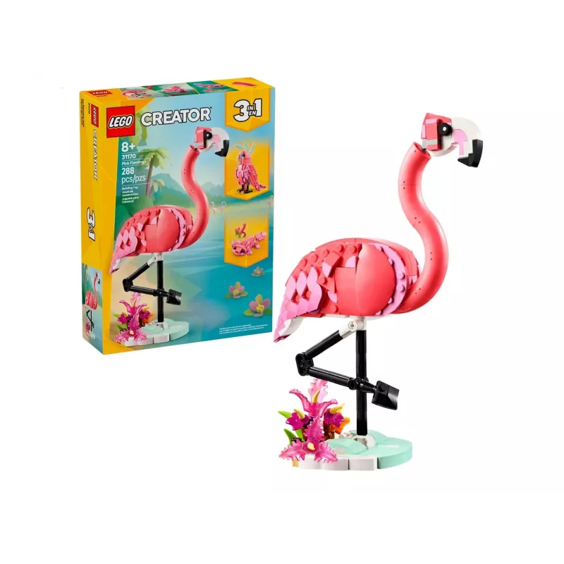 LEGO Creator 3-in-1 Pink Flamingo 31170 Bauset, 288 Teile, Höhe 230 mm, empfohlenes Alter 8+