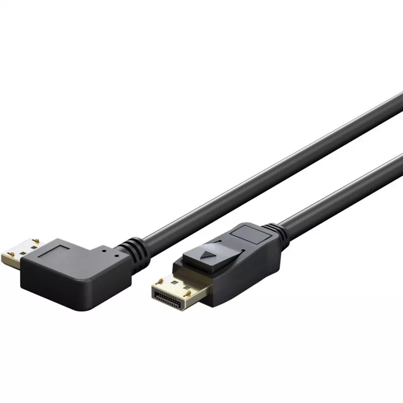 Kabel DisplayPort Plug 90° > DisplayPort Plug, 8K / 144Hz (Schwarz, 2 Meter, 1 Plug 90° side-angled, 54 Gbit/s, DisplayPort 2.0 / 2.1)