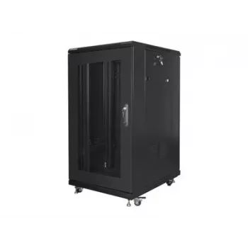 Freistehender Rack-Schrank LANBERG FF01-6822-23B 22U, 19-Zoll-Schienen, 1159×600×800 mm, IP20, Rollen, Schlüsselschloss, schwarz