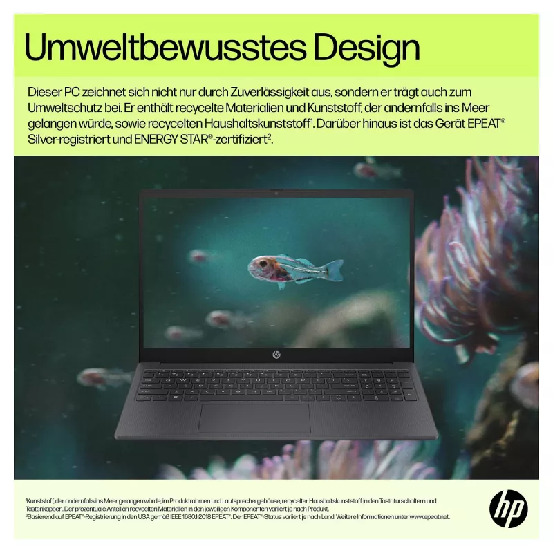 HP Notebook, 39,6 cm Bildschirm, 15,6 Zoll, matt, Auflösung: 1920 x 1080, Full HD, Quad-Core Prozessor (B55U8EA#ABD)