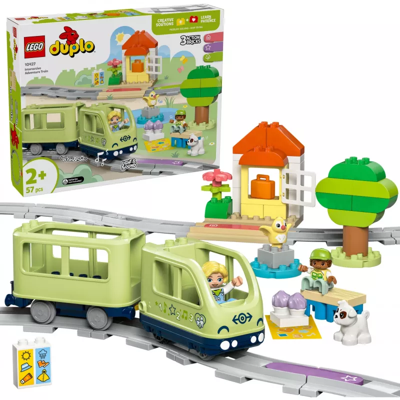 Spielzeug-Zugset LEGO DUPLO Interaktive Abenteuer-Eisenbahn 10427, 57 Teile, 2 Minifiguren, für Kinder ab 2 Jahren