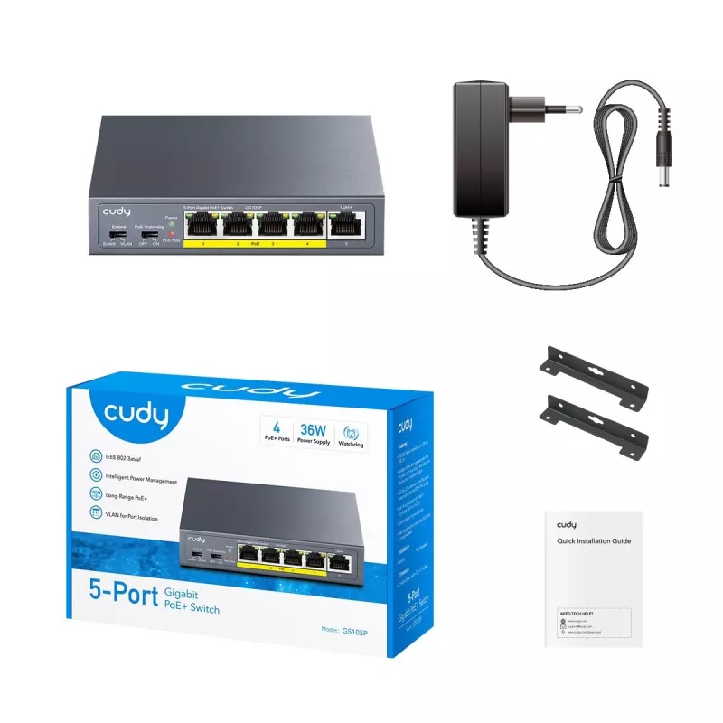 CUDY GS105P 5-Port Gigabit PoE+ Switch 36W