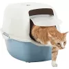 Katzenklos mit Haube Rotho Bailey 560×400×390 mm, blau/weiß, Kohlefilter, Griff, Klapptür