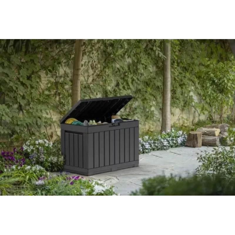 Aufbewahrungsbox für den Außenbereich Keter Kentwood 190L — 190 Liter, Graphit, Klapptür, 823×457×577 mm