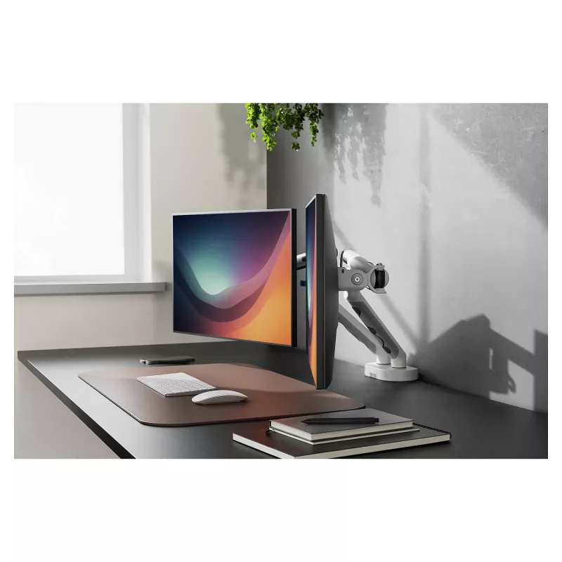 Monitorhalterung DIGITUS Dual-Design für 2×35-Zoll-Bildschirme, Klemme, 2×10 kg, VESA 75–100, neigbar -45–90°