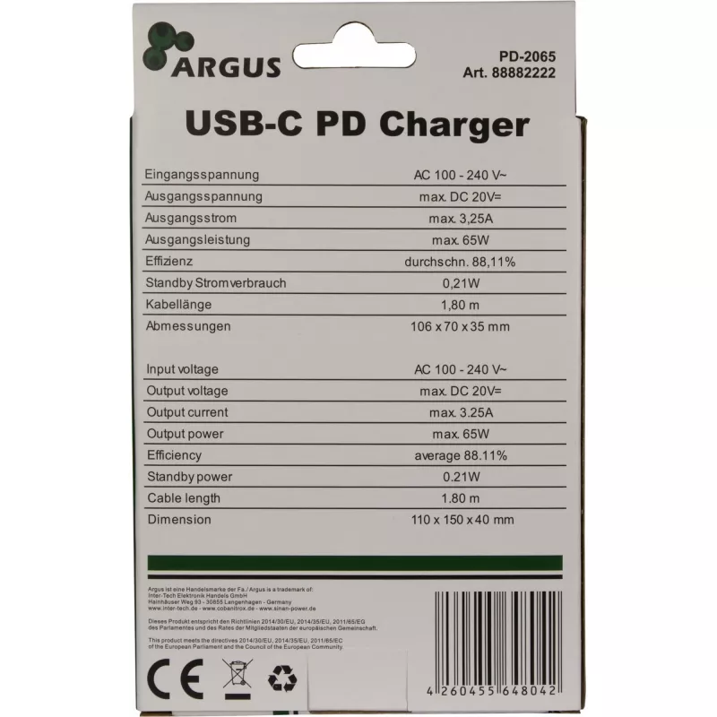 Ladegerät Inter-Tech PD-2065 Universal Schwarz AC Innenbereich