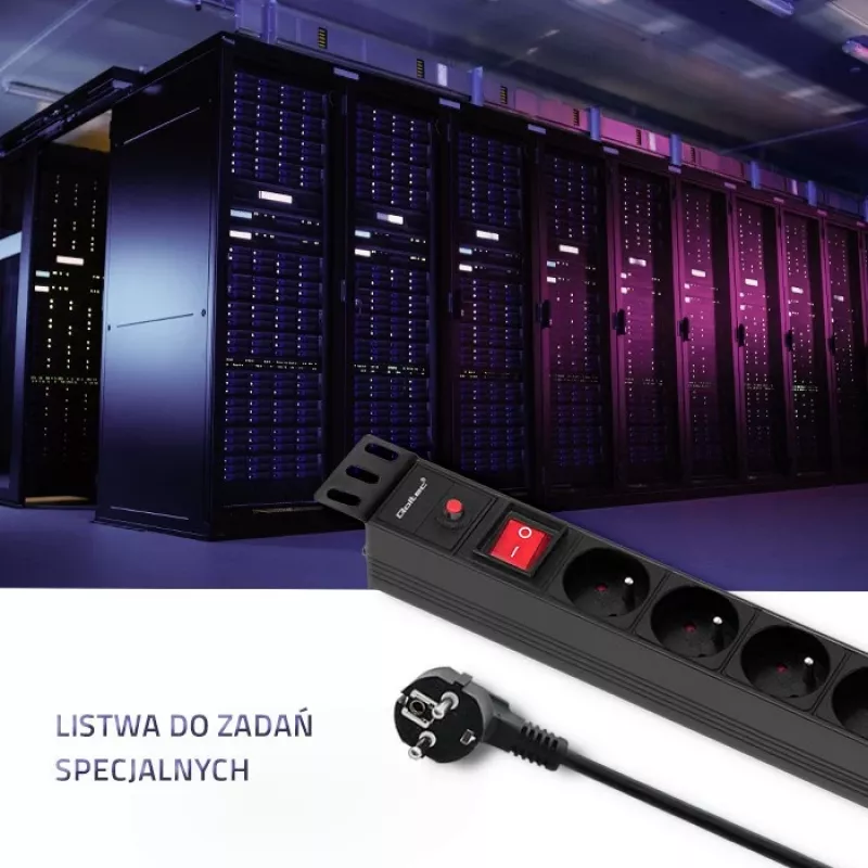 Qoltec 53996 Steckdosenleiste für RACK 19 | 1U | 16A | PDU | 8xFRANZÖSISCH | 2m
