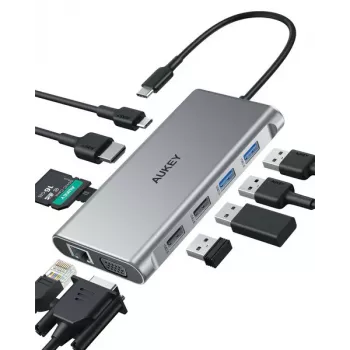 USB-C Hub Aukey CB-C89 10-in-1 mit RJ45 1000Mbps, HDMI 4K, mehreren Anschlüssen