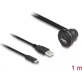 DeLOCK USB 2.0-Kabel, USB Typ-A-Stecker und USB Typ-C-Stecker auf USB Typ-A-Buchse 90° abgewinkelt und USB Typ-C-Buchse 90° abgewinkelt, 1 m, schwarz