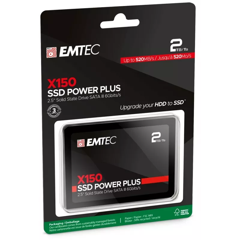 Emtec X150 Power Plus - SSD - 2 TB - intern - 6,4 cm (2,5 inch) - SATA 6Gb/s (ECSSD2TX150)