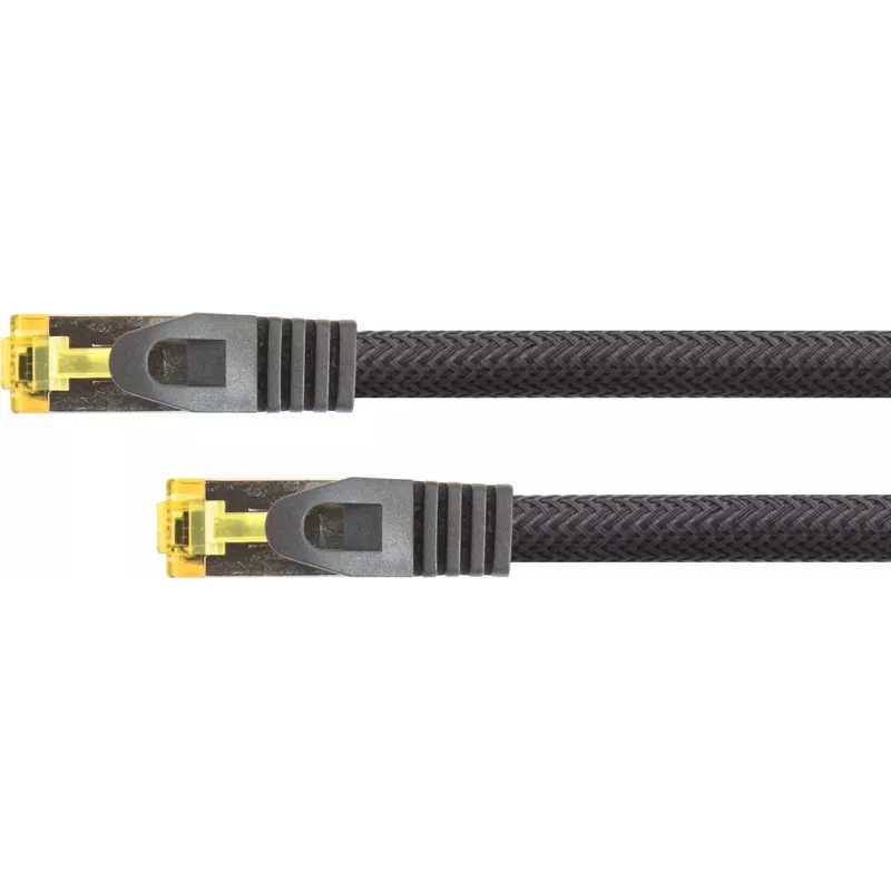 Python® Series RJ45 Patchkabel mit Cat.7 Rohkabel, Knickschutz (RNS®) und Nylonummantelung, S/FTP, PiMF, halogenfrei, 600MHz, OFC, schwarz, 25m (8070PY-250S)