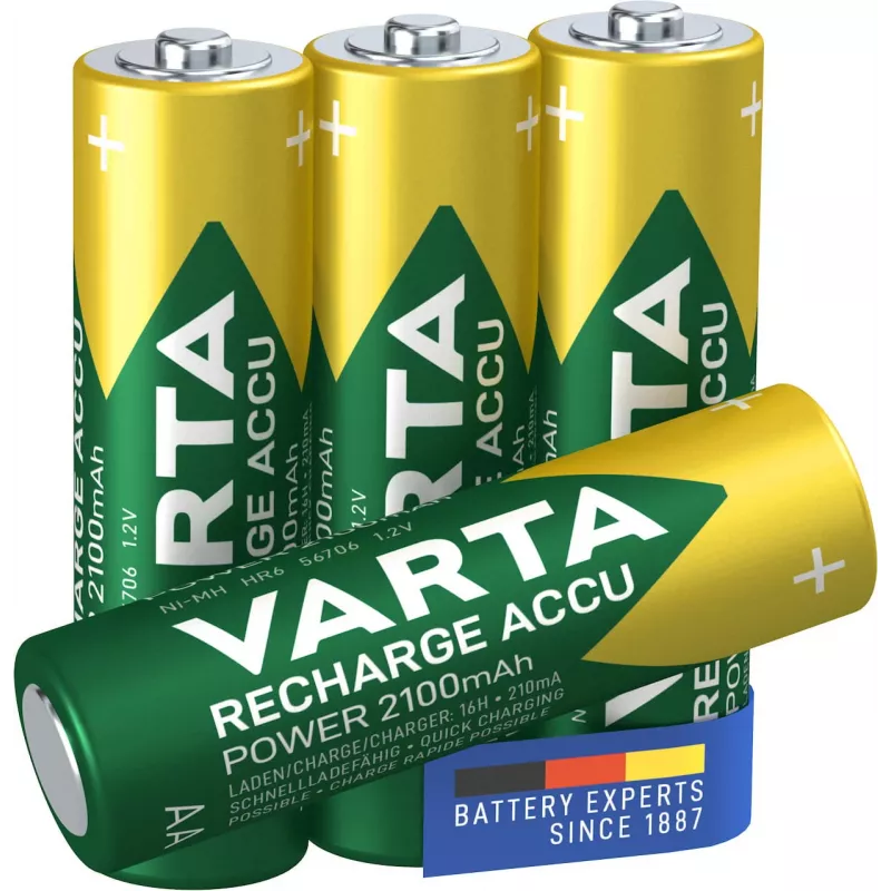 VARTA HR6 AA Recharge Accu Power 2100 mAh 56706 Akkus 4 Stück Grün, Gelb