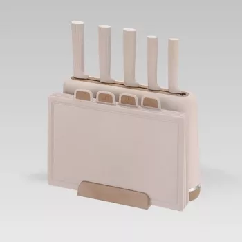 Maestro MR-1412-BEIGE Messerset mit Block + Schneidebrett-Set Beige