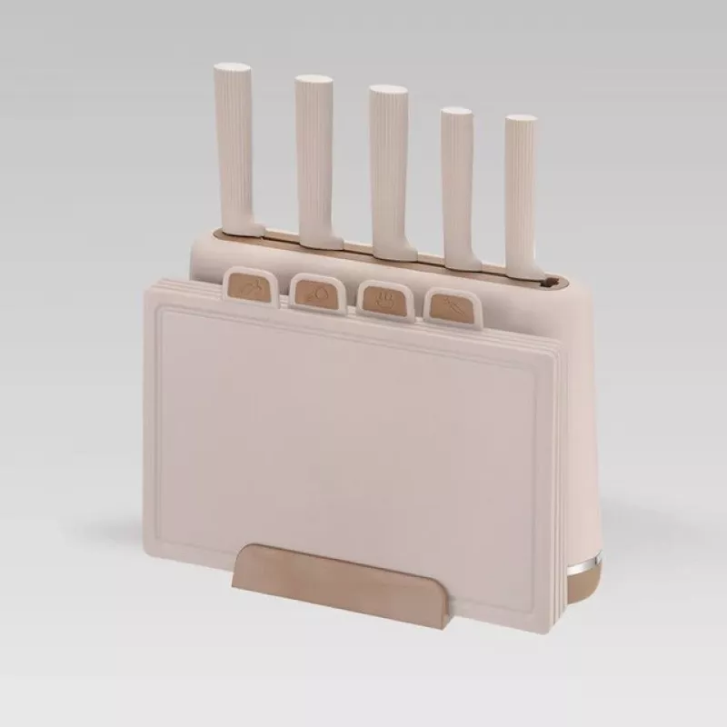Maestro MR-1412-BEIGE Messerset mit Block + Schneidebrett-Set Beige
