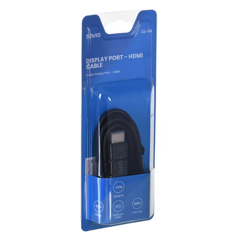 SAVIO Videokabel-Adapter DisplayPort auf HDMI Typ A CL-56, 1,5 m, Schwarz