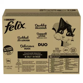 Nassfutter für Katzen Purina Nestlé Felix Fantastic Duo Mix Countryside 120 x 85 g Beutel, adult, 11,5 % Protein, 82 % Feuchtigkeit