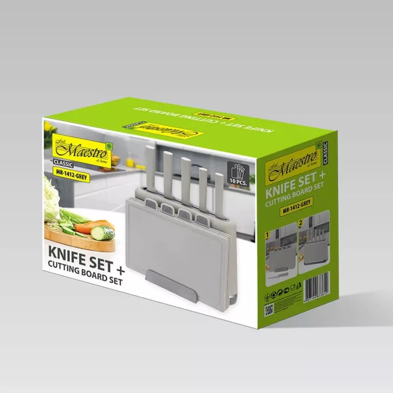 Maestro MR-1412-GREY Messerset mit Block und Schneidebrett-Set, Grau
