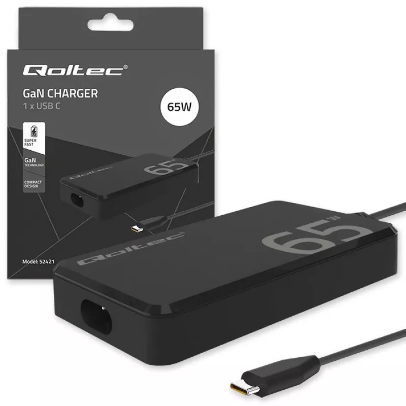 QOLTEC Ladegerät 65W GaN Super Fast schlank PD 5-20V 3,25A USB-C