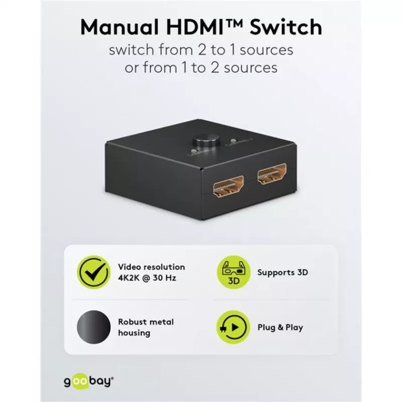 HDMI Switch Goobay 58485 1 Eingang 1 Ausgang 52mm x 49.5mm x 22.5mm
