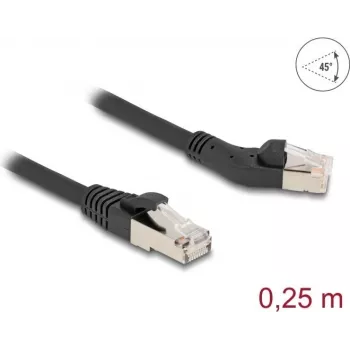 DeLOCK Netzwerkkabel RJ45 Cat.6A 45° links abgewinkelt auf gerade 0,25 m schwarz