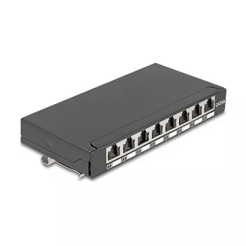 Patchpanel DELOCK Mini Desktop RJ45 8-Port Cat.6A geschirmt schwarz für Tisch, Wand oder Hutschiene