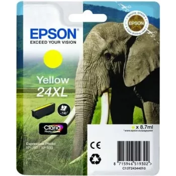 Epson Elephant Einzelpackung Gelb 24XL Claria Photo HD Tinte, Gelb, Pigmenttinte, 1 Stk.