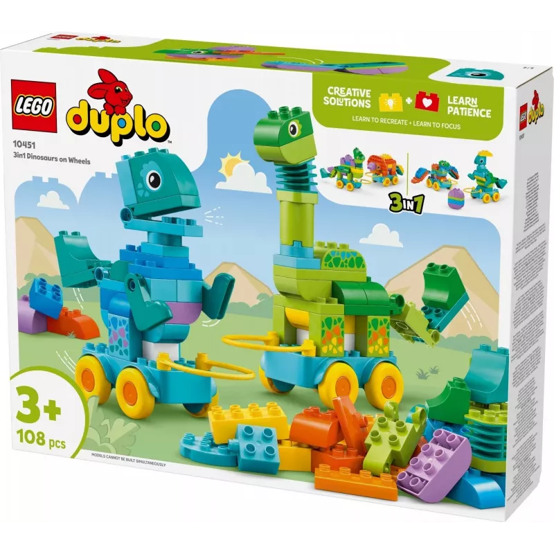 Konstruktionsspielzeug LEGO DUPLO 10451 Dinosaurier auf Rädern 3-in-1-Set, 108 Teile, Alter 3+, Höhe 220 mm