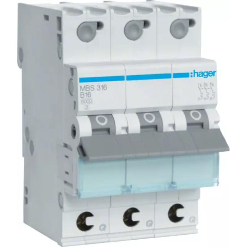 Hager MBS316 B-Typ 3P 3-Modul-Leitungsschutzschalter (MBS316)