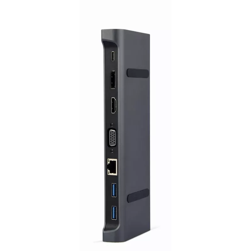 Laptop-Dock Gembird A-CM-COMBO9-02 USB 3.2 Gen 1 Type-C, HDMI, VGA, 3×USB-A, Gigabit Ethernet, 87W PD, Grau