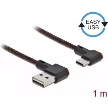 USB-2.0-Kabel Typ-A Stecker auf USB Typ-C Stecker abgewinkelt links/rechts 1 m schwarz DeLOCK 85281