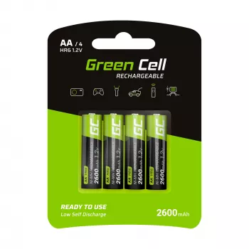 Wiederaufladbarer Akku Grün Cell GR01 AA NiMH 1,2 V 2600 mAh, 4 Stück, grün