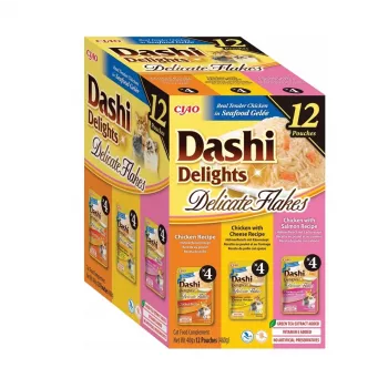 Nassfutter für Katzen INABA Dashi Delights Zarte Flocken Hühnchen-Mix, 12 x 40 g, 86% Feuchtigkeit, 12% Protein, getreide- und glutenfrei
