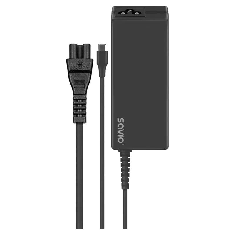 Innenbereich-AC-Ladegerät SAVIO ZA-01, 65W USB‑C PD 3.0, 100–240V Eingang, einzelner Anschluss, schwarz