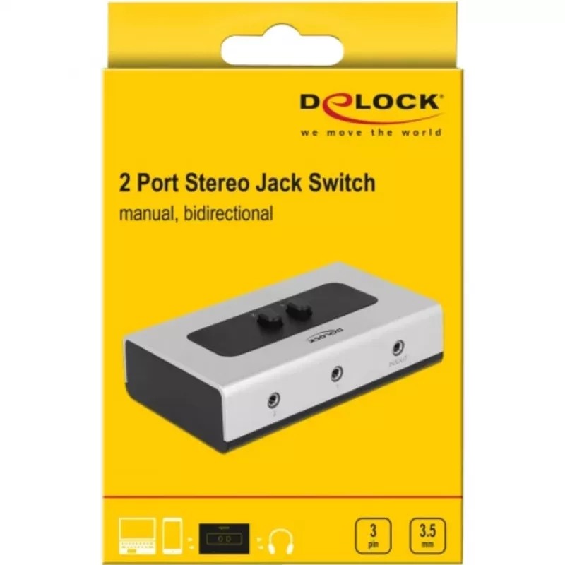 Audio-Klinken-Umschalter 3,5 mm 2 Ports manuell bidirektional, Schalter Grau/Schwarz