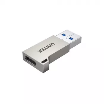 USB Typ-A Adapter Unitek A1034NI, Silber, USB 2.0/3.2 Gen1, bis zu 5 Gbit/s, Zinkgehäuse, 36×16,7×5,7 mm