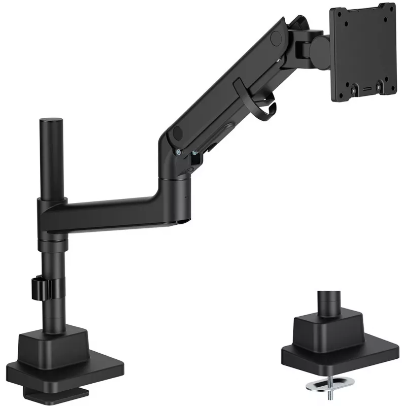 Monitorhalterung DIGITUS Single, Klemme, max. 57 Zoll, 27 kg Kapazität, VESA 75x75–100x100, höhenverstellbar, neigbar -75° bis 75°, schwarz