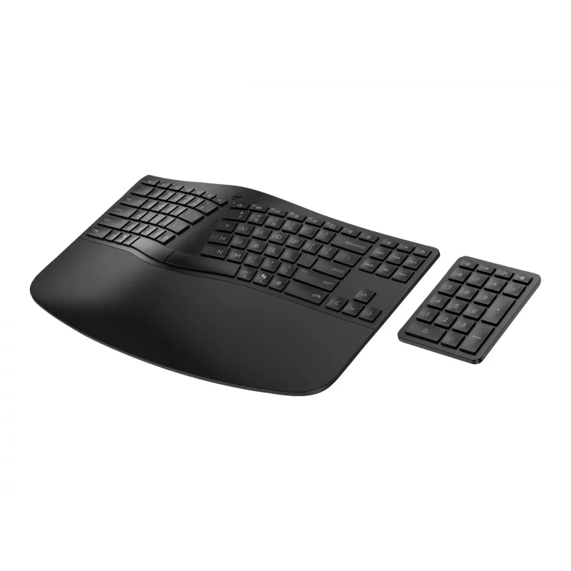 HP 960 Ergonomische kabellose Tastatur, Vollformat (100%), kabellos, RF Wireless + Bluetooth, Membran, Schwarz