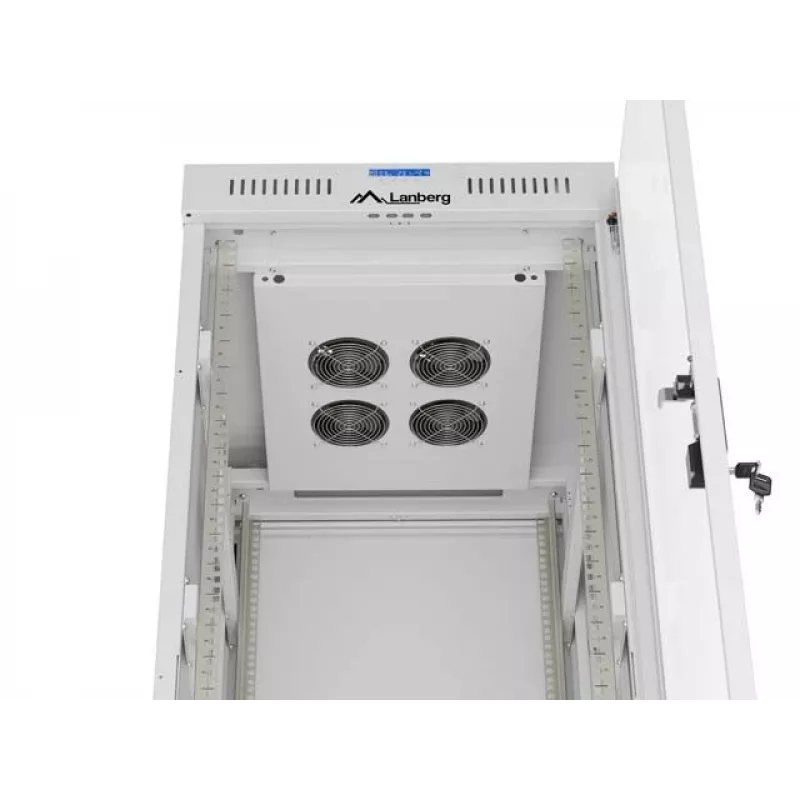 19 Zoll 32HE LANBERG Stand-Rack-Schrank 600×800 mm Grau mit Glastür und LCD (flach Pack)