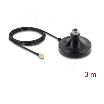 DELOCK ULA100 magnetische Antennenbasis — 1×N-Buchse auf 1×RP-SMA-Stecker, 3 m Kabel, Außenbereich, schwarz