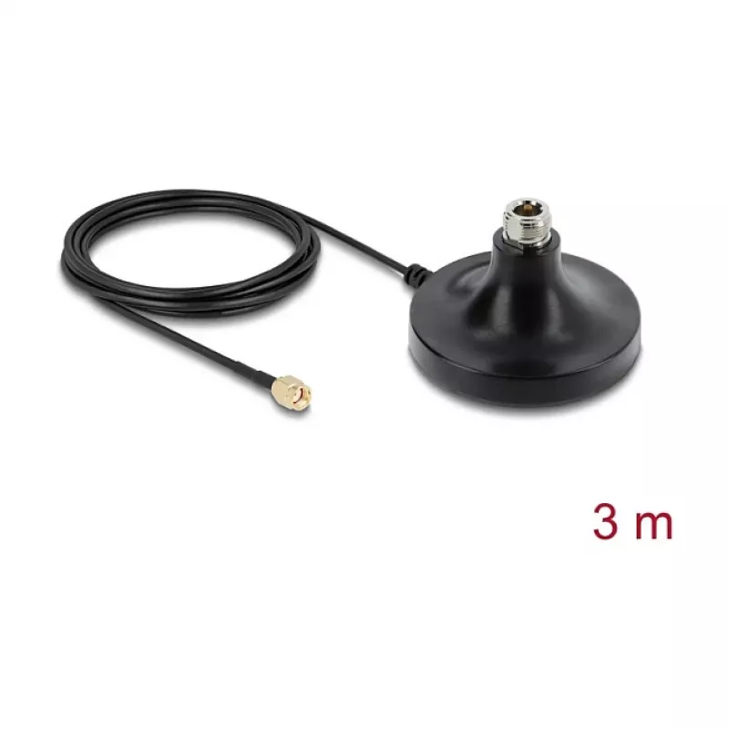 DELOCK ULA100 magnetische Antennenbasis — 1×N-Buchse auf 1×RP-SMA-Stecker, 3 m Kabel, Außenbereich, schwarz