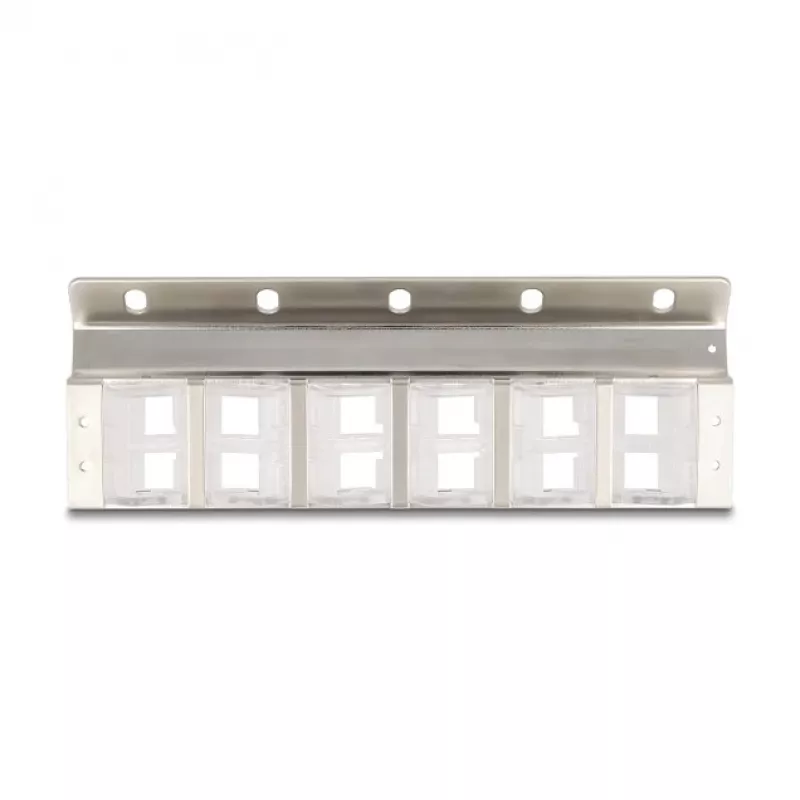 Keystone-Halter, 12-Port, neigbar, für 10-Zoll- und 19-Zoll-Rack-/Wandmontage, DELOCK 67040, Metall/Kunststoff, Silber, 77 × 222 × 27 mm