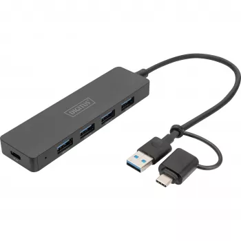 USB Hub, Digitus, DA-70235, 4-Port, USB 3.2 Gen 1, Type-A und Type-C, 12000 Mbit/s