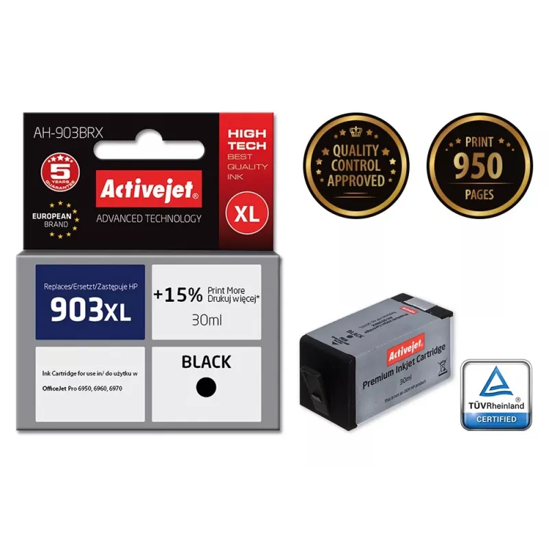 Activejet AH-903BRX Tinte (Ersatz für HP 903XL T6M15AE; Premium; 30 ml; schwarz)