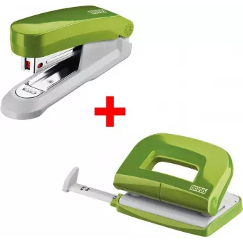 Hefter- und Locher-Set NOVUS E15+ und E210 — Tischhefter mit Zangenlocher, grün