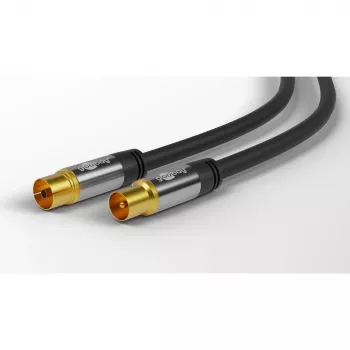 Goobay TV-Antennenkabel (135 dB Typ), 4-fach geschirmt, 2 m, Schwarz – vergoldet, Koax-Buchse > Koax-Stecker (70367)