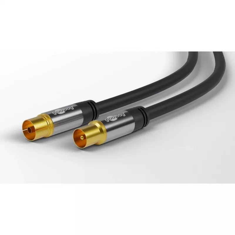 Goobay TV-Antennenkabel (135 dB Typ), 4-fach geschirmt, 2 m, Schwarz – vergoldet, Koax-Buchse > Koax-Stecker (70367)