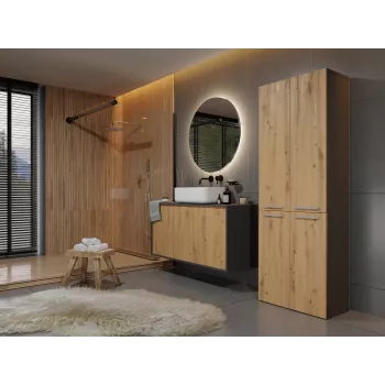 Topeshop NEL 1K DD ANT/ART KP Badezimmer-Standschrank Graphit, Eiche